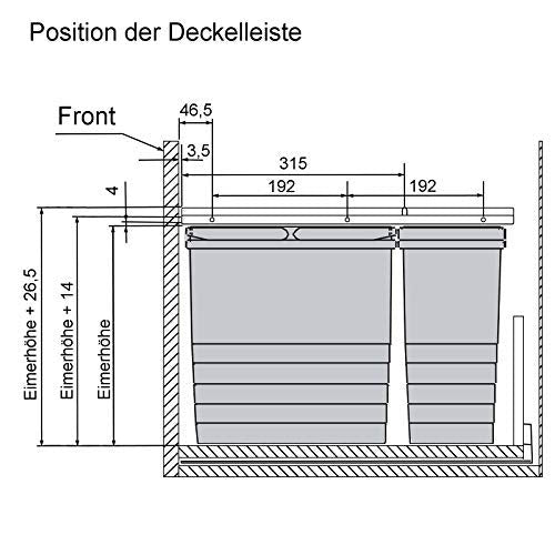 Ninka Abfalltrennsystem eins2vier KB 500 mm, Seitenstärke 16 mm Höhe 310 mm 2x 17L, 1x 50er Bodenpla