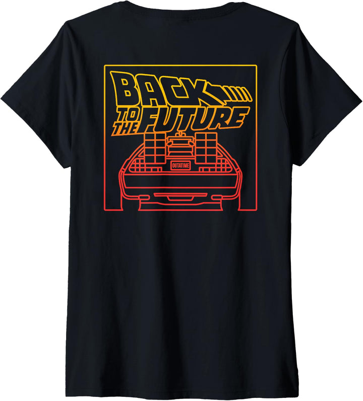 Back To The Future Gradient Line Art T-Shirt mit V-Ausschnitt