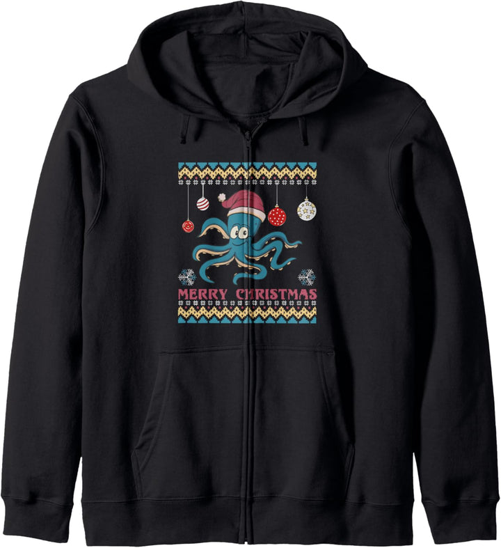 Lustiger Oktopus Retro Hässlicher Weihnachtspullover X-Mas Kapuzenjacke