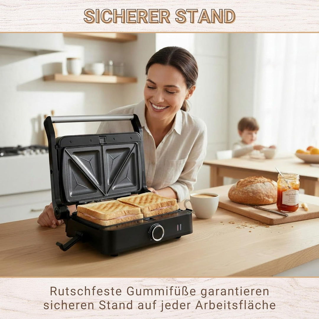Syntrox Sandwichmaker Kombigerät Multifunktionsmaker mit Wechselplatten, Kontaktgrill Edelstahl, Mul