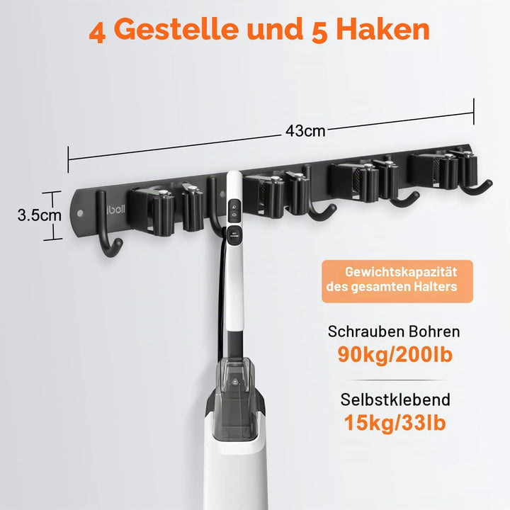 2 Stück Besenhalterung Wand, ibell Gerätehalter Edelstahl mit 4 Halter und 5 Haken, Gartengerätehalt