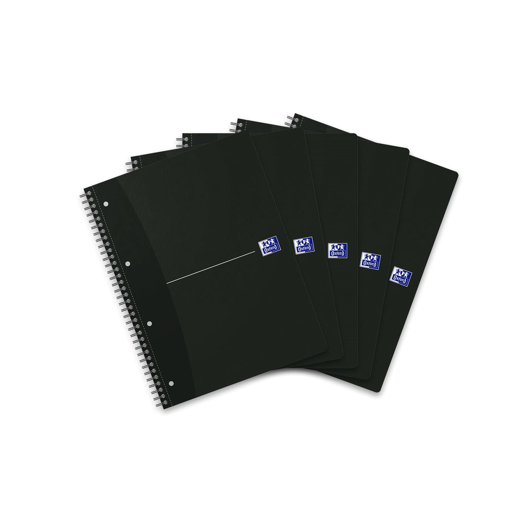 Oxford Collegeblock A4, kariert mit Rand 140 Seiten, smart black/schwarz, 5 Stück, kariert