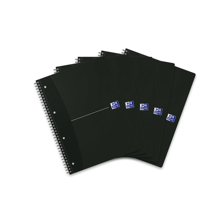 Oxford Collegeblock A4, kar-lie, kariert/liniert, 140 Seiten, smart black/schwarz, 5 Stück, kariert/