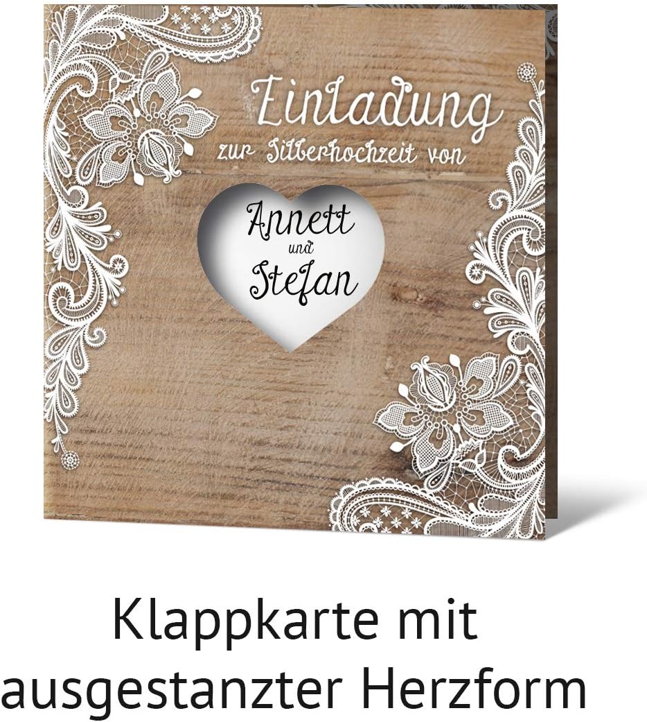 Kartenmachen.de 10 x Lasergeschnittene Hochzeitseinladungen silberne Hochzeit Silberhochzeit Einladu