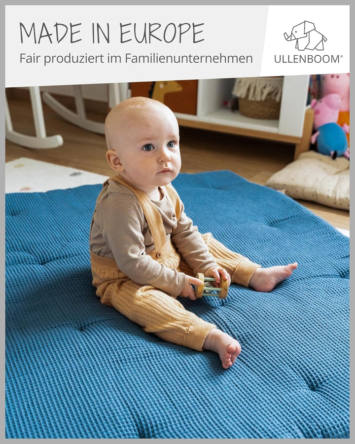 ULLENBOOM ® Baby Krabbeldecke 120x120 cm gepolstert in Blau (Made in EU) - Krabbeldecke für Baby mit