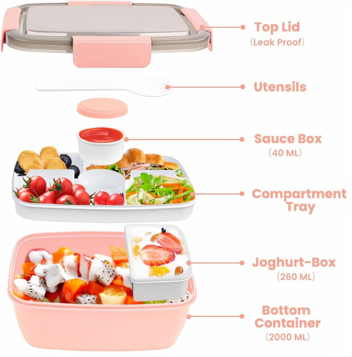 Bugucat Lunchbox Erwachsene 2000ML 2 Set,Auslaufsichere Brotdose Bento Box mit Fächern für Kinder,Sa