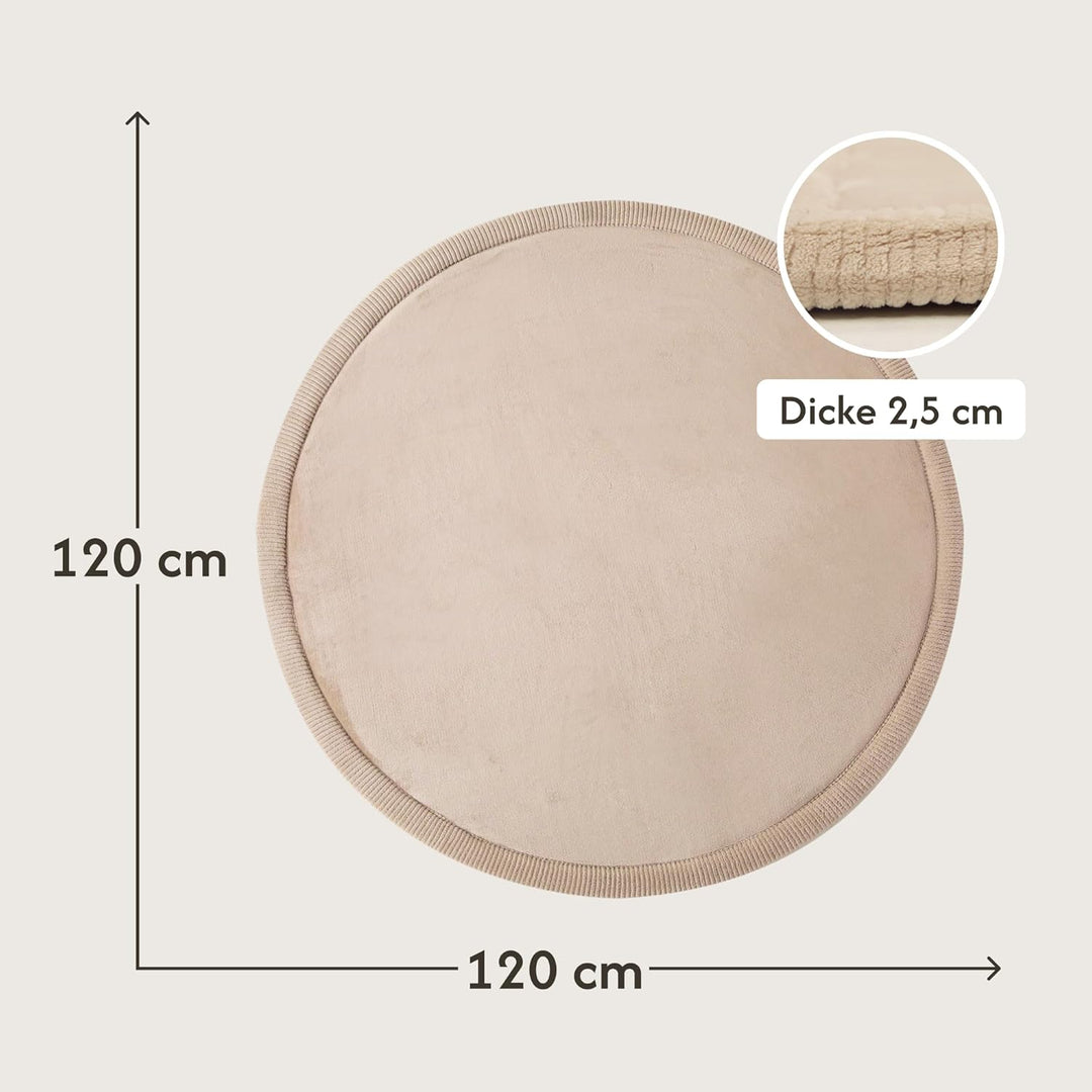 Wolkenweiche Samtmatte-Spielmatte Baby 120x120x2,5cm, beige – Kinderteppich mit hochwertigem Memory-