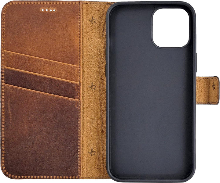 Suncase Book-Style Hülle kompatibel mit iPhone 12 (6.1") Leder Tasche (Slim-Fit) Lederhülle Handytas