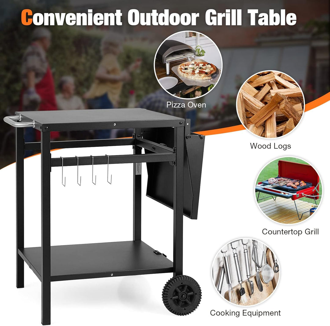 GIANTEX Grilltisch mit klappbarer Arbeitsplatte, Campingtisch mit Rollen, Servierwagen Küchenwagen M