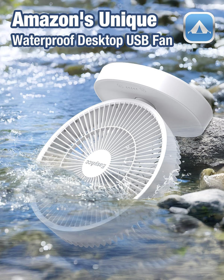 EasyAcc 9 Zoll USB Tischventilator mit Luftzirkulation|Wasserdichtig IP 67|Starker Wind|24 dB Super