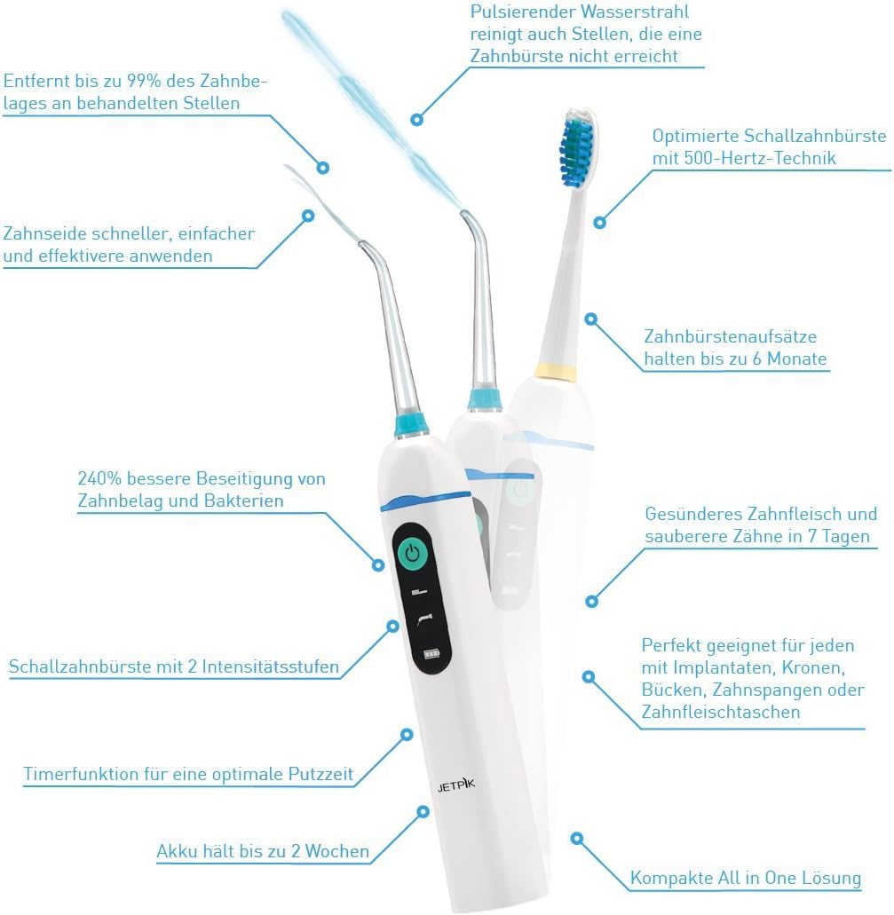 JETPIK 200 (Elite) 3 in 1 System: Elektrische Zahnseide mit Impuls - Munddusche und Schallzahnbürste