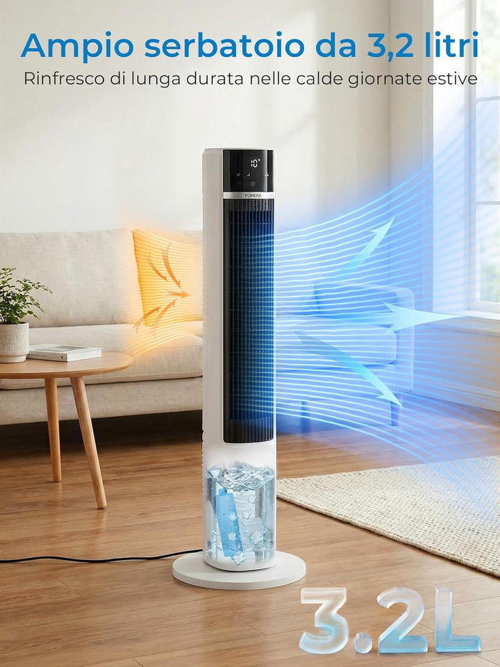 FOHERE Leiser Turmventilator, 91CM Oszillierender Stand Ventilatoren mit Kühlung Fernbedienung, 12-S