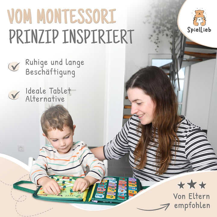 SpielLieb® Montessori Busy Board Deutsch ab 3 Jahre - interaktives Activity Board Spielzeug für Klei