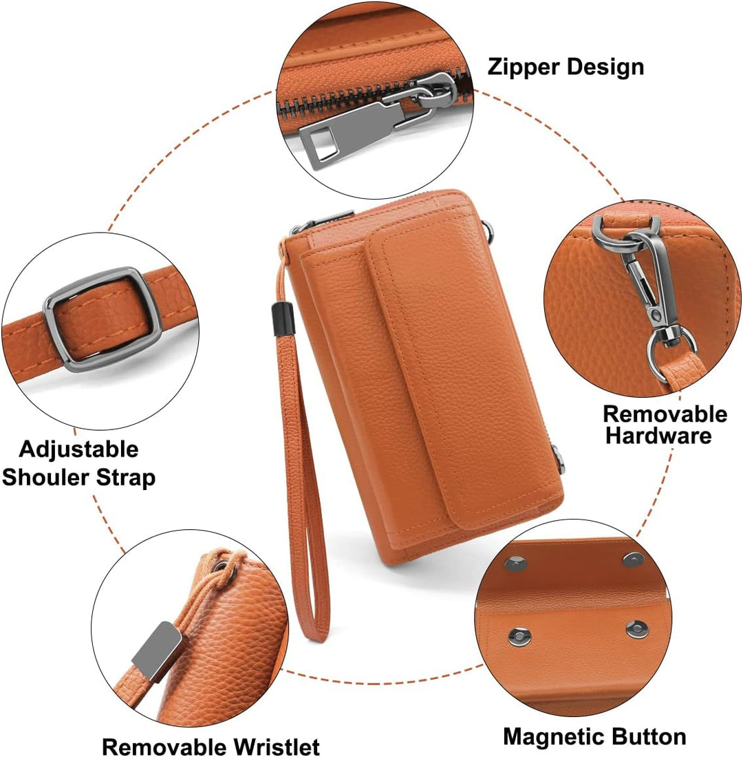 YERUUE Kleine Handy Umhängetasche, Damen Kleine Umhängetasche RFID Schutz Geldbeutel Echtes Leder Cr