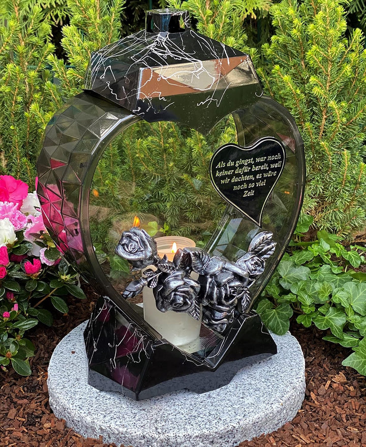 Garten Paradies Handmade Grablampe Laterne Herz Form mit Beschriftung - Grablicht Kerze Grabkerze Gr