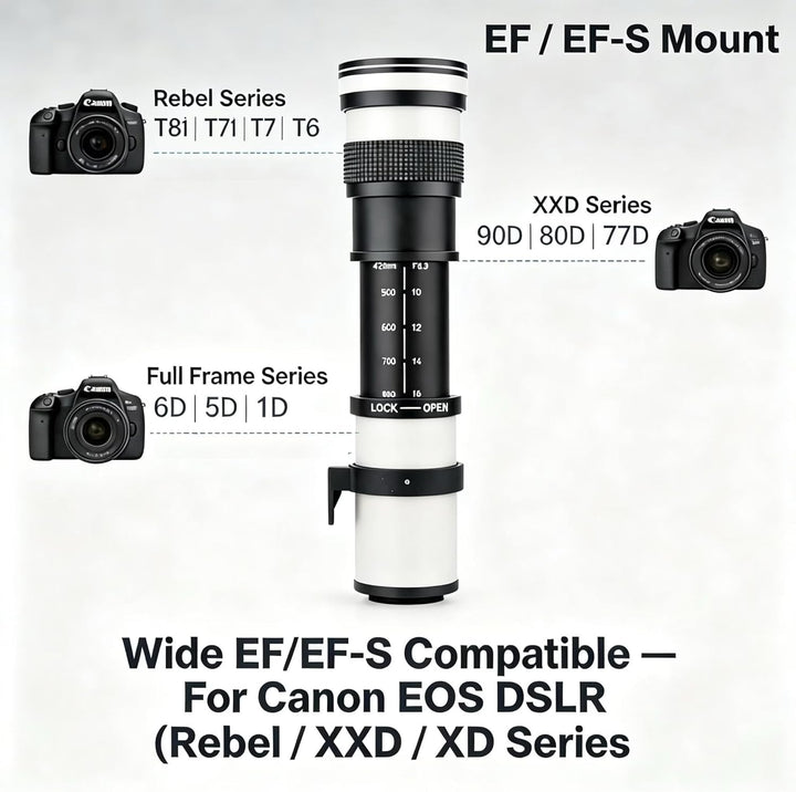 JINTU 420-1600mm f/8.3 HD Telefoto-Zoomobjektiv für Canon Nikon Spiegelreflexkameras 4000D 2000D T7