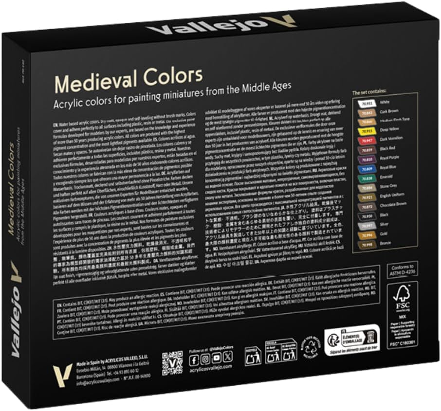 Vallejo 070142 Acryl Farbset, Mittelalterliche Farben, 16 x 17 ml