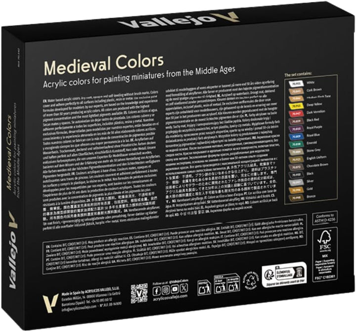 Vallejo 070142 Acryl Farbset, Mittelalterliche Farben, 16 x 17 ml