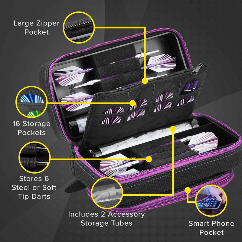 Casemaster Plazma Pro Dart-Schutzhülle mit Handyfach, für Stahlspitzen und weiche Dartpfeile, Schwar