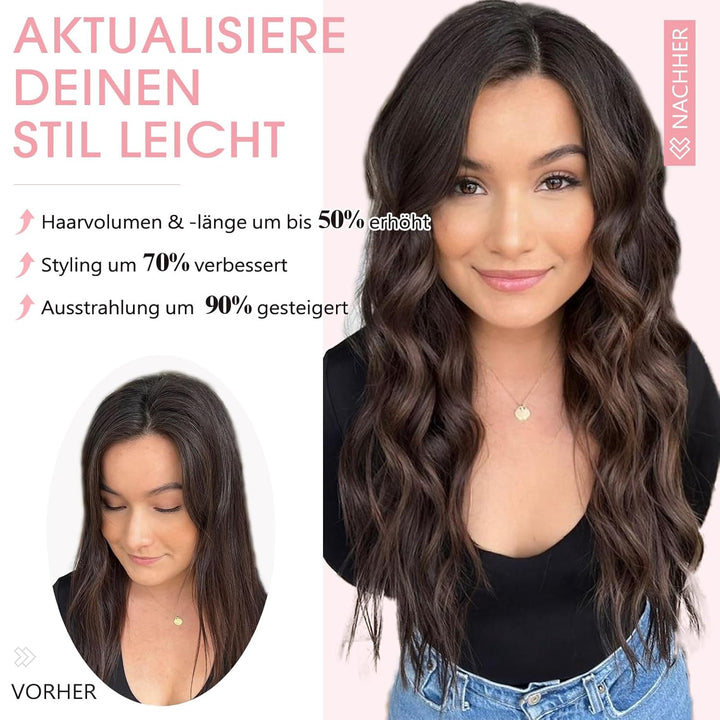 Silk-co Haarverlängerung mit Gummiband 40cm, Lange Gewellte Extensions mit Draht und Clips, Einstell