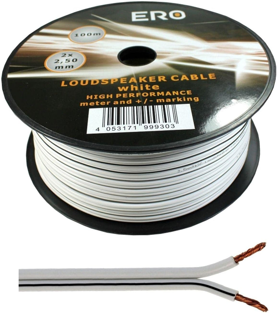 Lautsprecherkabel 2x2,50mm2 - 100m - weiss - CCA - Audiokabel - Boxenkabel, Weiss