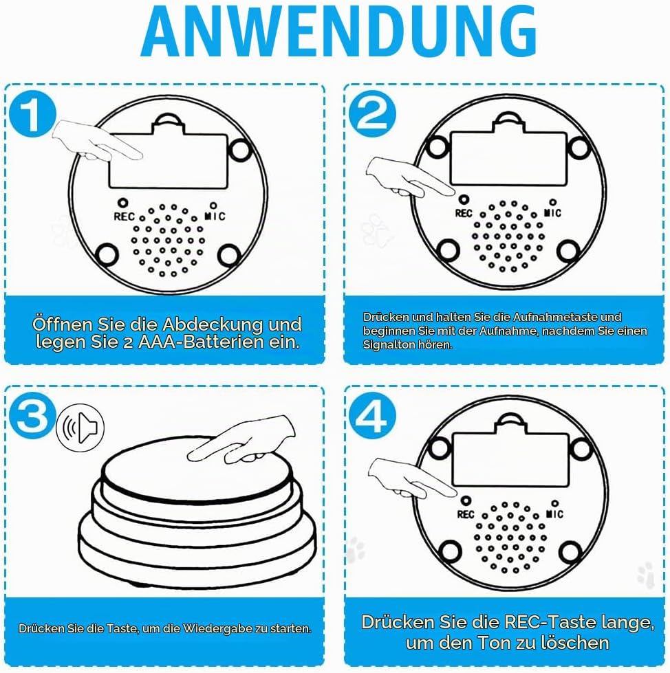 Buzzer mit Aufnahmefunktion, 6 Stück Haustier Talking Training Antwort Buzzer, Haustier Ausbildung T