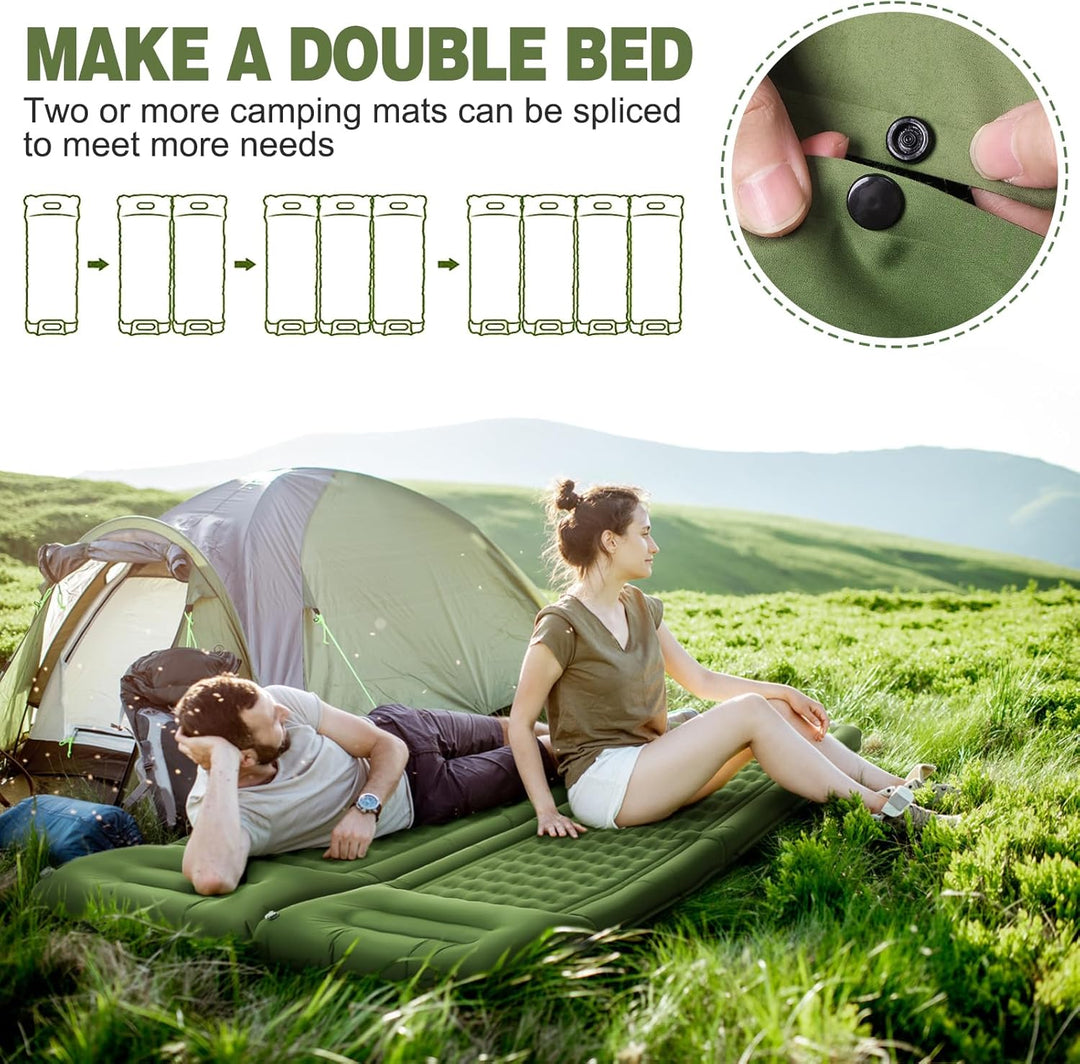 Kiaitre Isomatte,12CM Verdicktes Luftmatratze Camping mit Kissen und Fusspresse Pumpe, Ultraleicht W