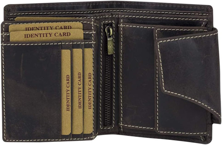 LEAS Herren und Damen Geldbörse mit Verschluss Geschenkbox Echt-Leder, braun Vintage-Collection