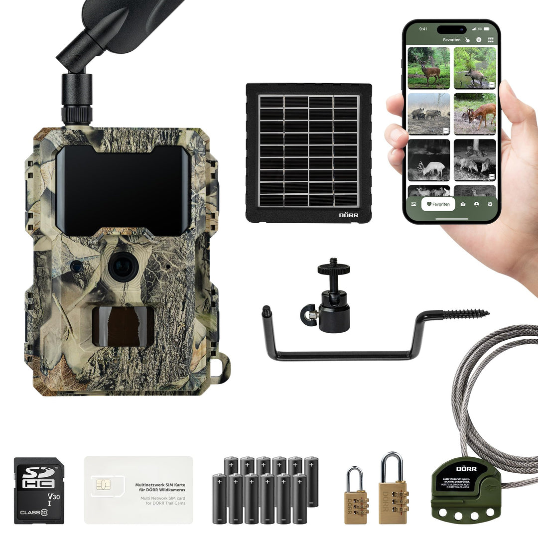 DÖRR Cloud Mini 4G/LTE Wildkamera, Solar-Set, Überwachungskamera, Simlockfrei, iOS/Android/Web App,
