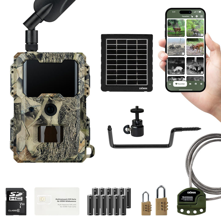 DÖRR Cloud Mini 4G/LTE Wildkamera, Solar-Set, Überwachungskamera, Simlockfrei, iOS/Android/Web App,