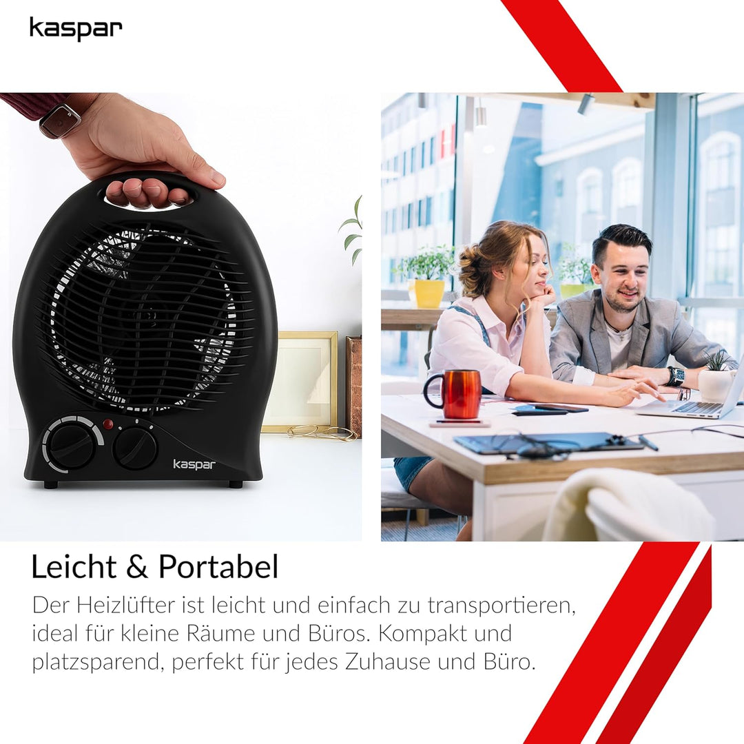 KASPAR Heizlüfter Klein Kompakt Thermoventilator Elektroheizer 1000 W 2000 W Mit Ventilatorfunktion