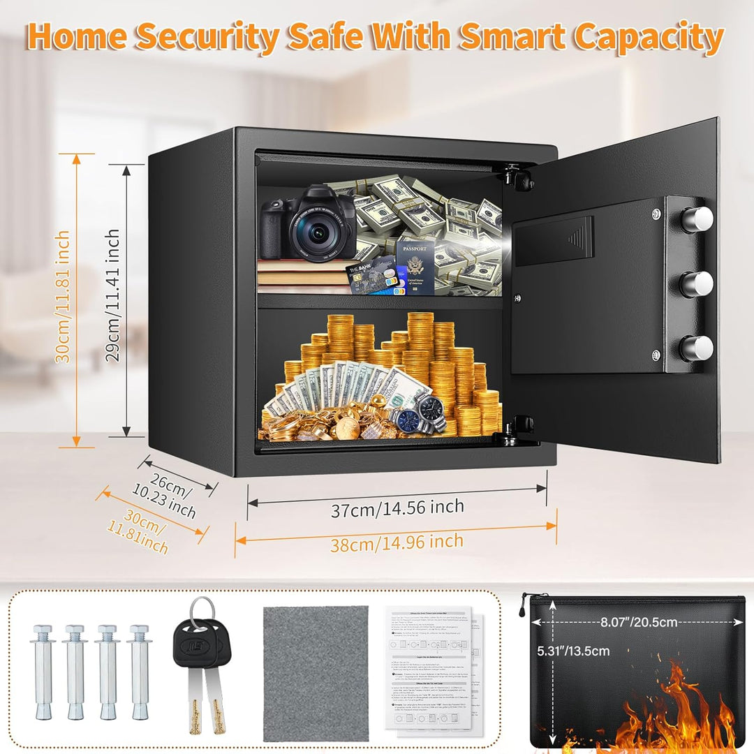 30L Safe Tresor Feuerfest mit Wasserdichter Geldtasche, Digitaler Heimtresor mit Herausnehmbares Reg