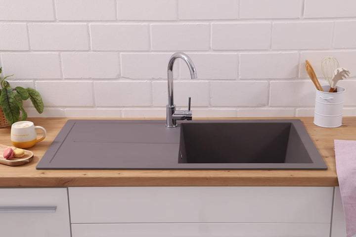 Einbauspüle Küchenspüle Spüle Granit Mineralite 100 x 50 cm Grau Respekta Grau 100 x 50 cm, Grau 100