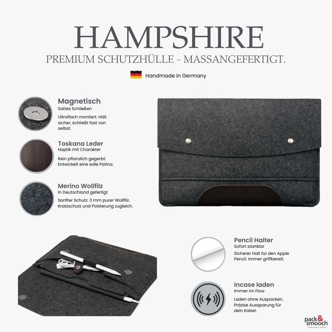 Pack & Smooch Für iPad/iPad Pro 11" / Air 10.9" + Magic Keyboard Hülle Sleeve Case 100% Wollfilz Pfl