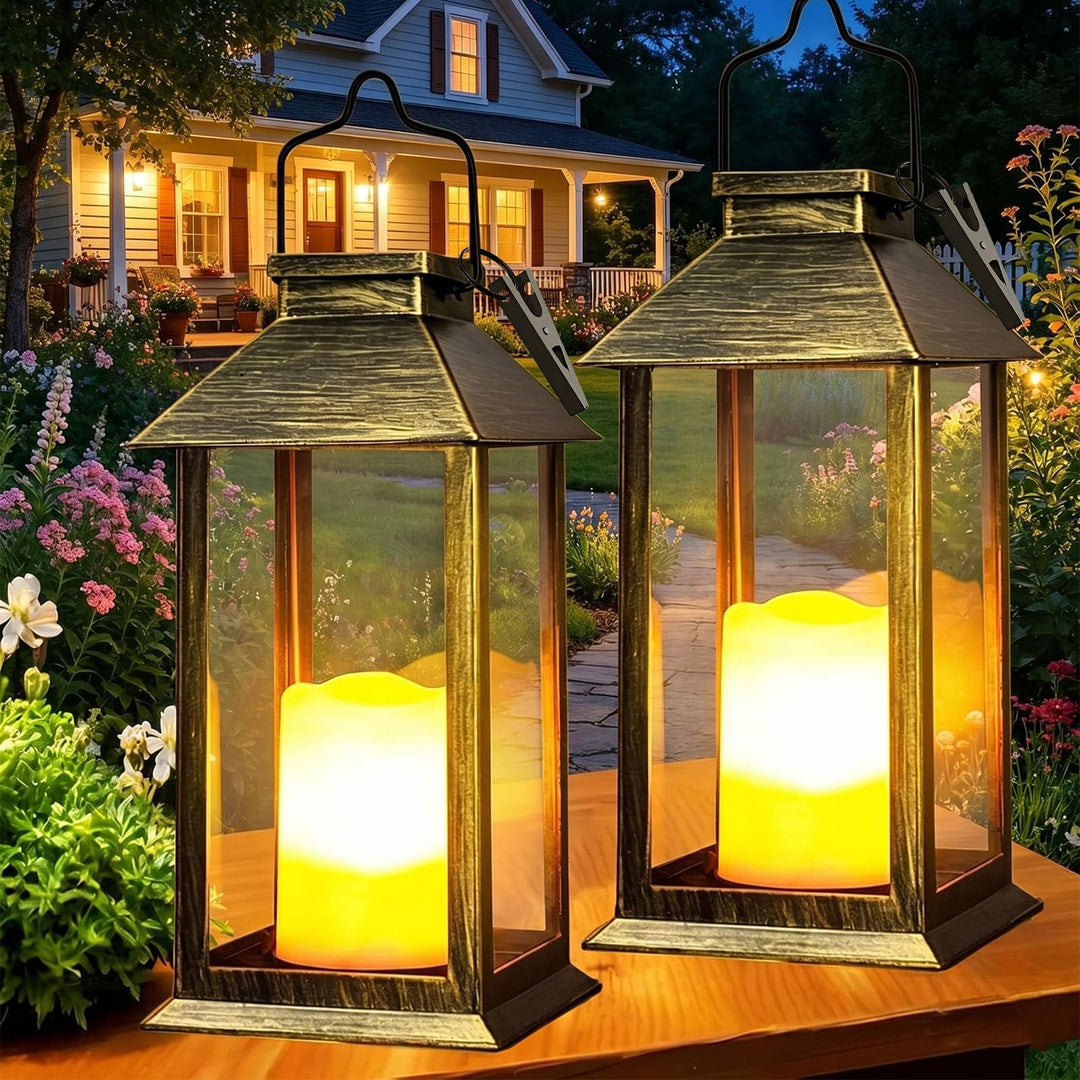 Yowin Solarlaterne für Aussen 2 Stück Solarlampen Garten mit Flammeneffekte Kerze, Hängend Solar Lat