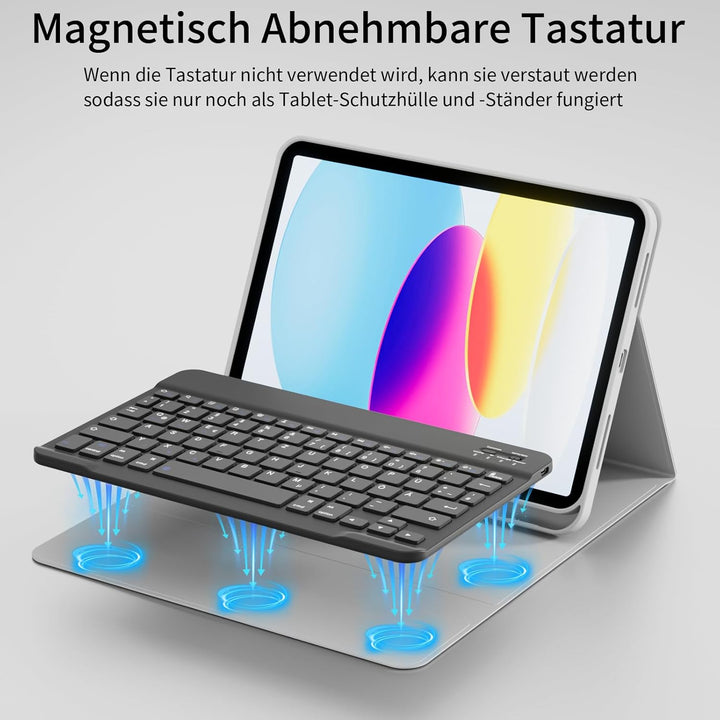 Hülle mit Tastatur für iPad A16 11 Generation 2025/10 Generation 2022 (11/10.9 Zoll), QWERTZ Layout,