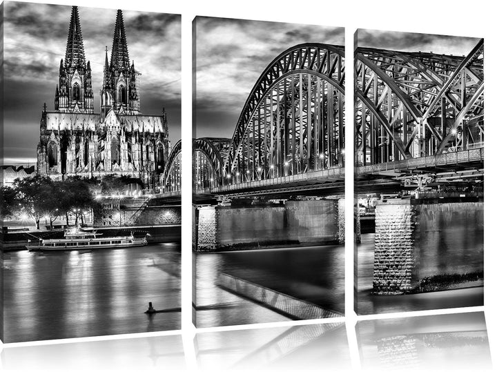 Pixxprint Hohenzollernbrücke bei Nacht als Leinwandbild/Grösse: 3 Teilig (120x80) cm/Wandbild/Kunstd