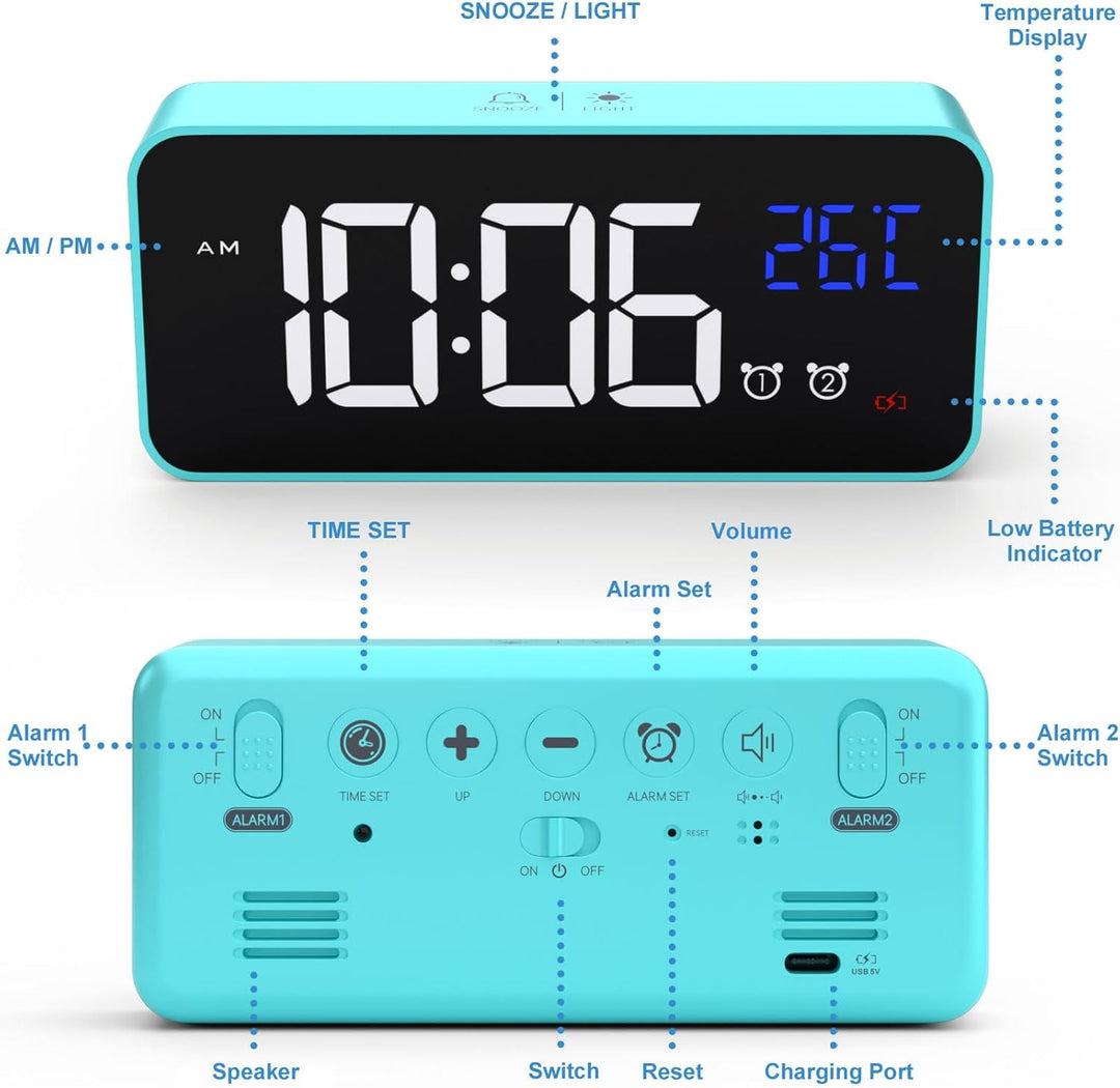 CHEREEKI Digitaler Wecker, LED Digitaluhr mit Temperaturanzeige Tragbarer Spiegelalarm Tischuhr mit