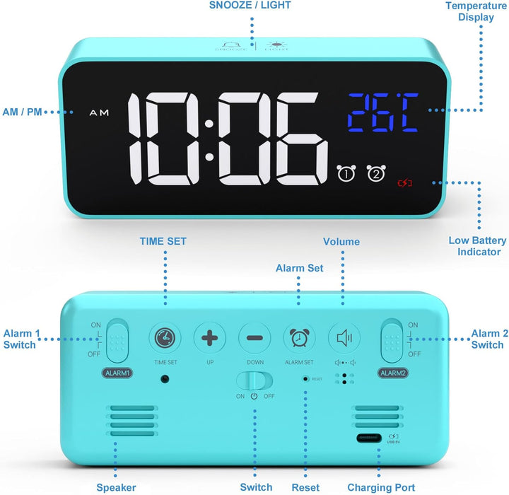 CHEREEKI Digitaler Wecker, LED Digitaluhr mit Temperaturanzeige Tragbarer Spiegelalarm Tischuhr mit