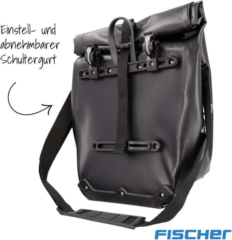 FISCHER Gepäckträgertasche Plus Terra, Fahrradtasche, wasserdicht, schwarz, Volumen 30 Liter