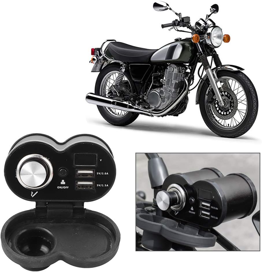 12V Motorrad Zigarettenanzünder, Motorrad USB Ladegerät Dual USB Ladegerät wasserdichte Lenkerhalter