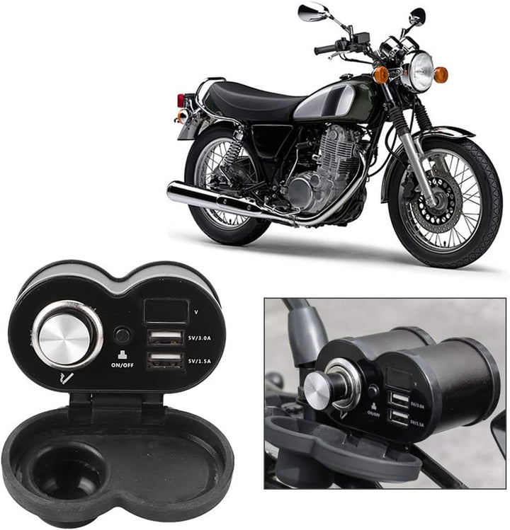 12V Motorrad Zigarettenanzünder, Motorrad USB Ladegerät Dual USB Ladegerät wasserdichte Lenkerhalter