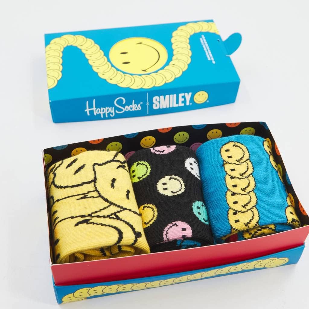 Happy Socks Herren Smiley 3-Pack Gift Set Socken, Multi, M