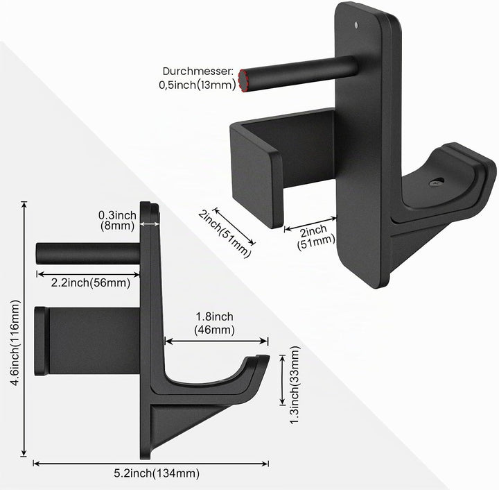 Kipika J-Haken für Power Rack – Unterseite verstärkte Stahlhaken mit Gummiauflage – 2 Stück 1/2 Hole