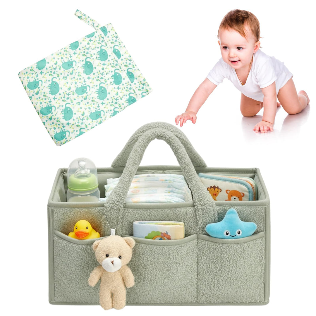 Wickeltisch Organizer und Windeltasche Set, Wickelkorb Tragbarer mit Herausnehmbaren Fächern, Baby W