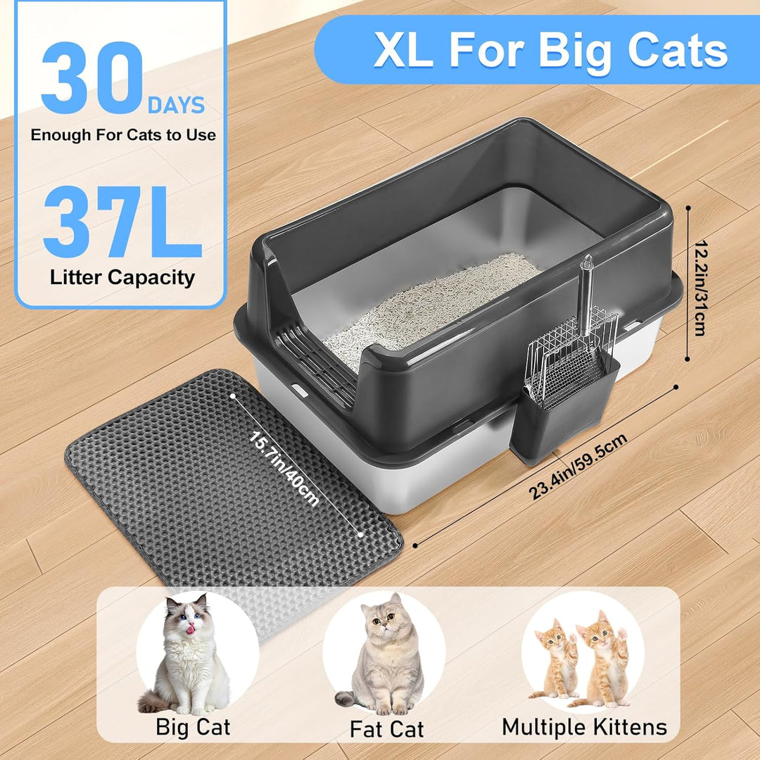 Marchul Katzentoilette XL, Edelstahl-Katzenklo für grosse Katzen, XL Metall Katzentoilette mit Decke