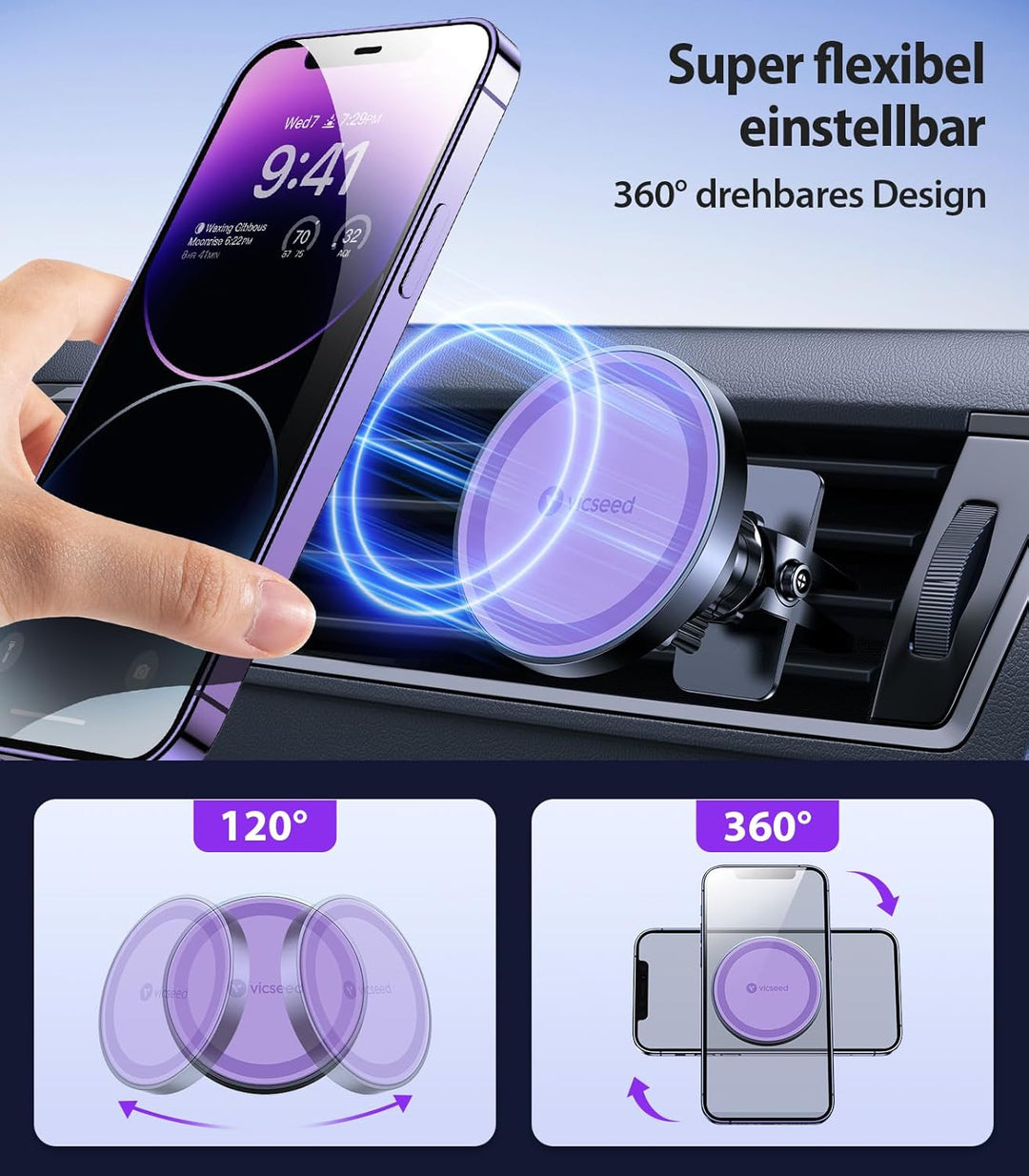 VICSEED Handyhalterung Auto Magnet Lüftung für Magsafe Autohalterung [Starker Magnet mit 20 xN55] Ma