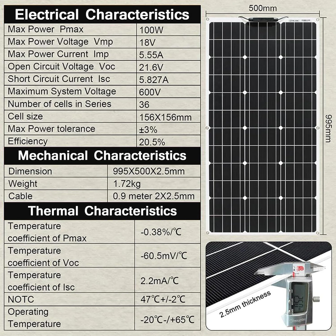 Solarpanel 600W Flexible Solar Panel 6pcs 100W 12V Monocrystalline Silicon Photovoltaic Module for R