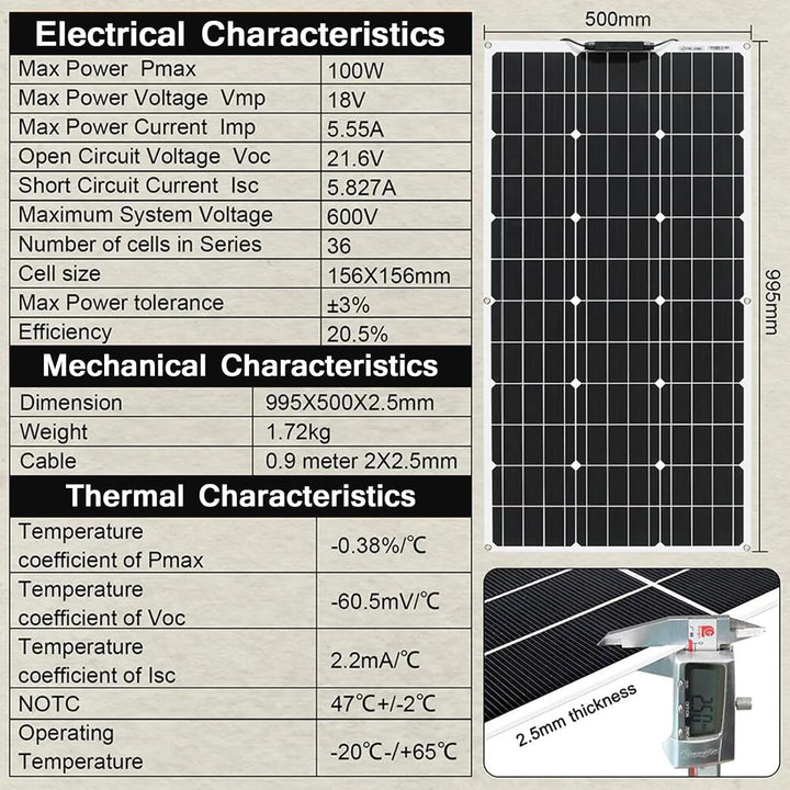 Solarpanel 600W Flexible Solar Panel 6pcs 100W 12V Monocrystalline Silicon Photovoltaic Module for R