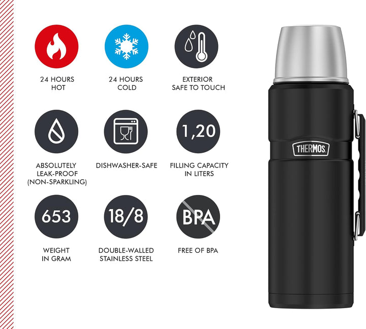 THERMOS Thermosflasche Edelstahl Stainless King, 1,2L, Isolierflasche mit Trinkbecher 4003.232.120 s